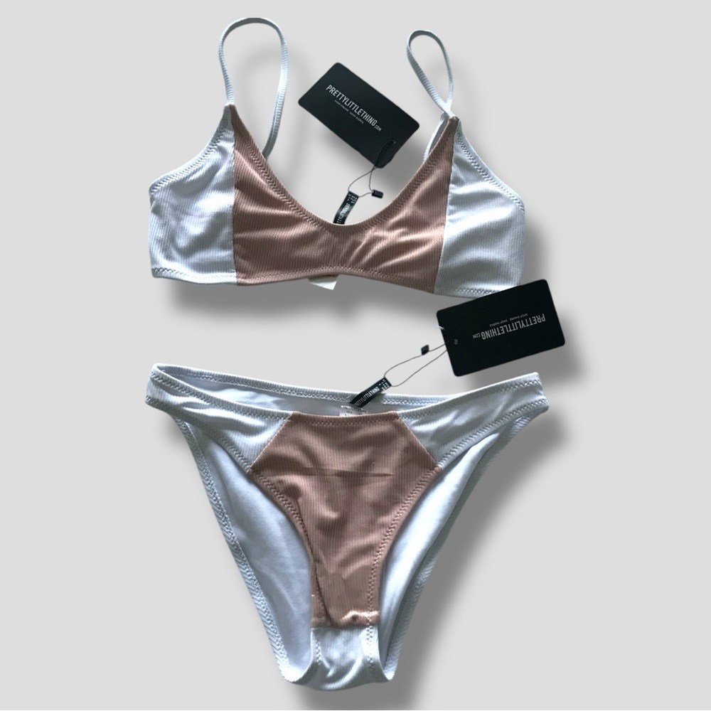 PrettyLittleThing Ribbed Two Tone Bikini NWT SIZE 4 - Picture 6 of 11